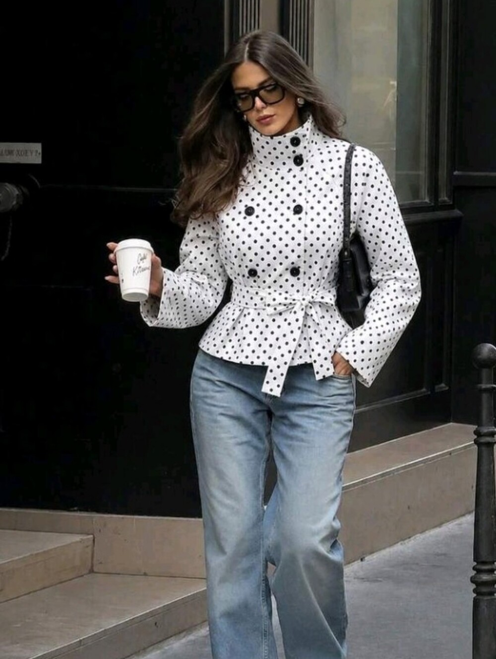Women's Fashion Urban Style Trench Coat, Autumn/Winter Modern Retro Polka Dot